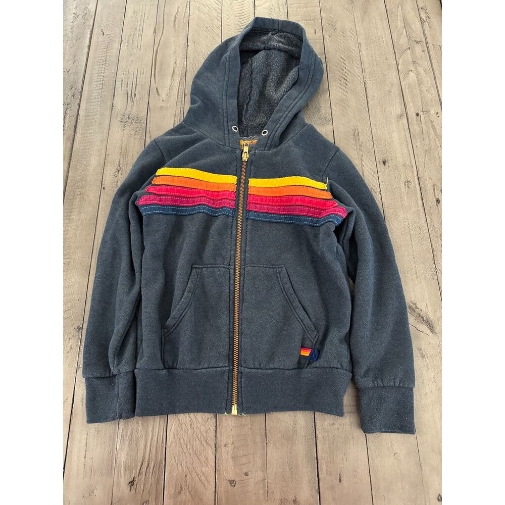 Aviator Nation KID'S 5 STRIPE HOODIE - Charcoal Size 6